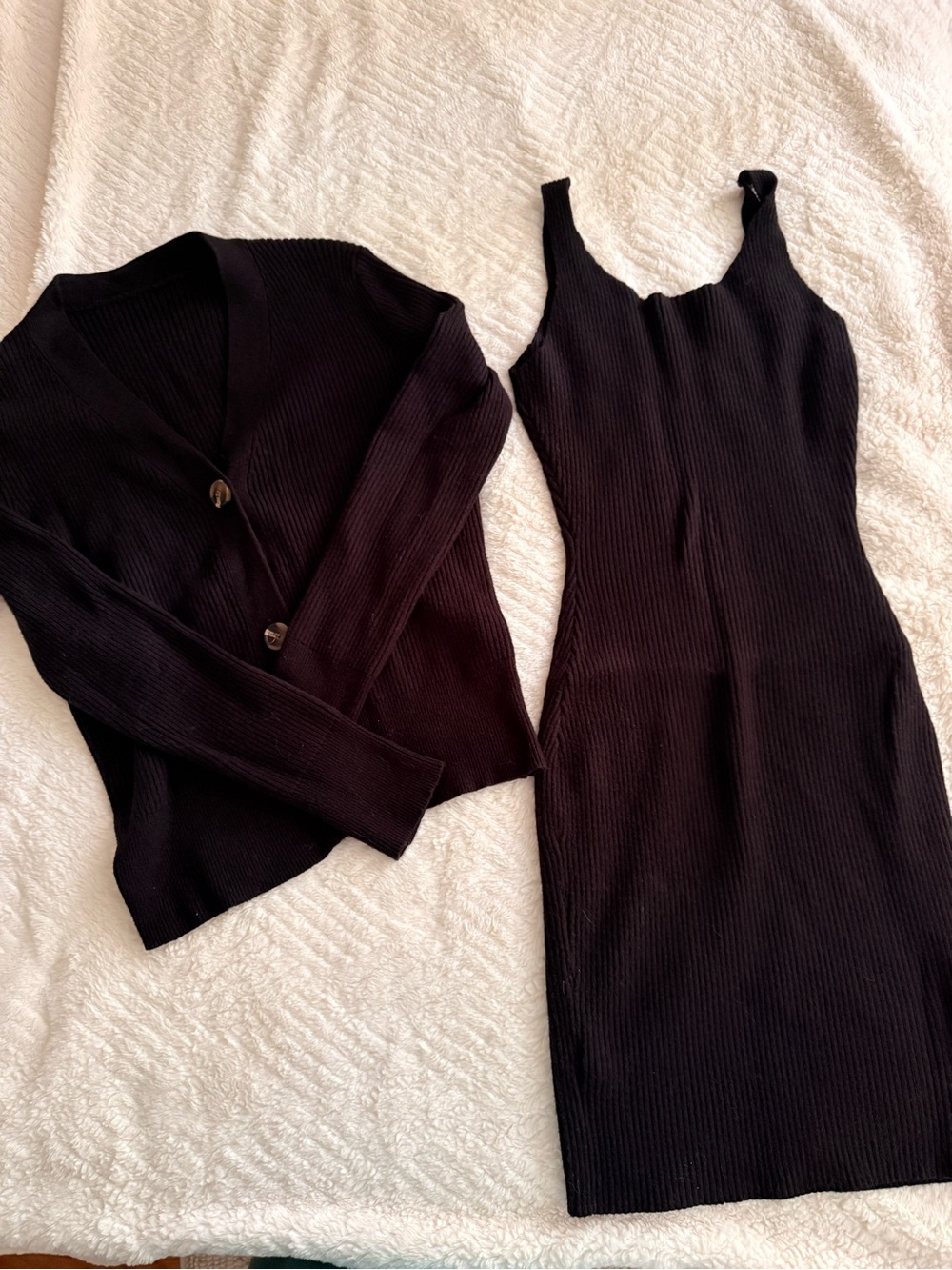 Amazon Black Ribbed Midi Tank Dress with Matching Cardigan